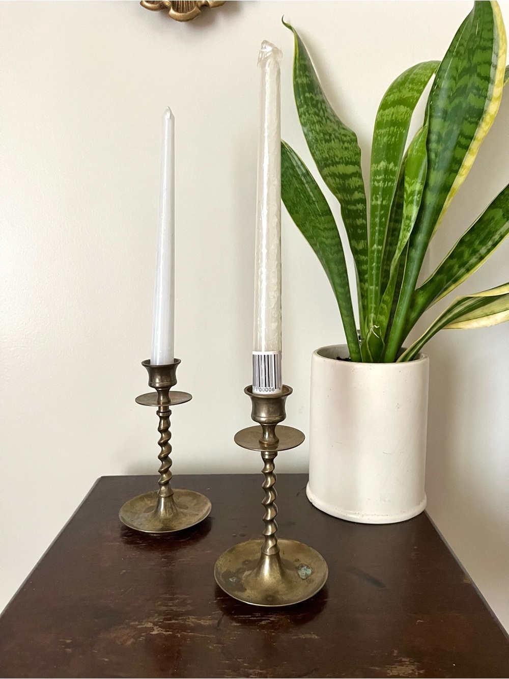 Pair of Vintage Brass Spindle Candlestick Holders 6”